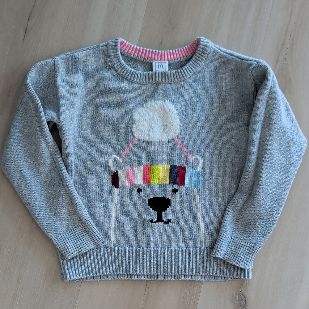 Baby Gap Grey Knit Polar Bear Multi Color Sweater 4T